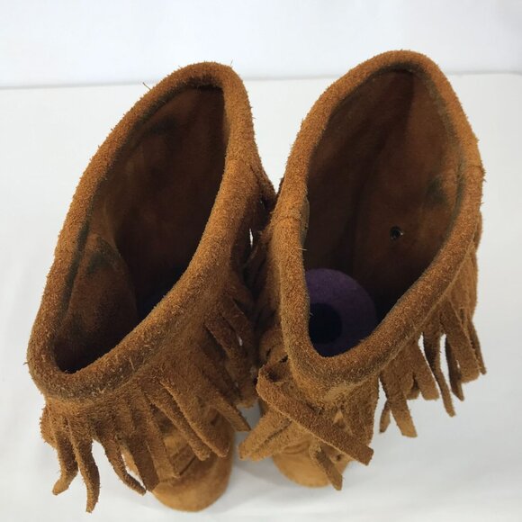 MINNETONKA ~ WOMENS 7 ~ TAN LEATHER SUEDE MOCCASIN BOOTS - Picture 6 of 9